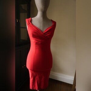 🌹 Rock Steady Red Pin-Up Retro Ruched Bodycon Dress - Size M 💋